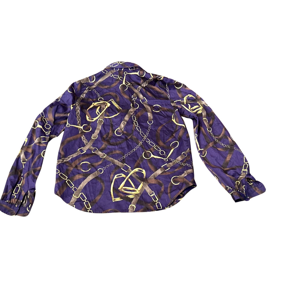Lauren Ralph Lauren Pet. Med Purple Gold Button Up Chain Belt Long Sleeve Shirt